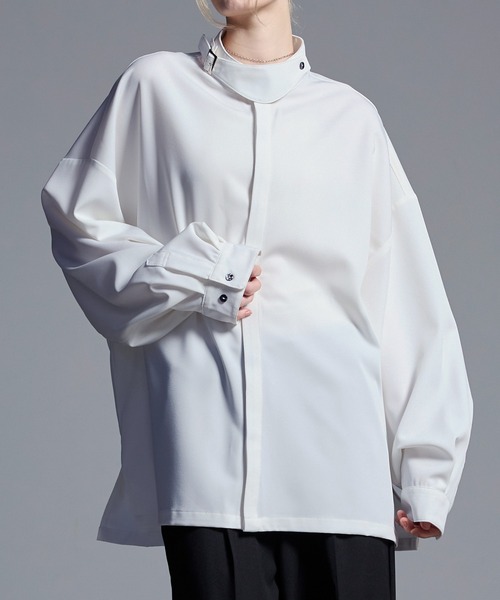 Loose/ルース（ルース）の「ドレープトロミ ハイネックベルト2WAYシャツ（シャツ/ブラウス・メンズ・ブラック/ブルーグレー/ホワイト・L/M/S/XS）」の5枚目の写真