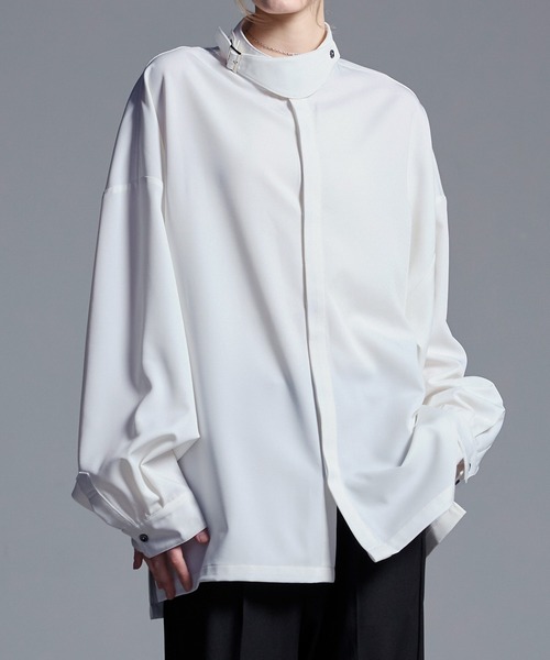 Loose/ルース（ルース）の「ドレープトロミ ハイネックベルト2WAYシャツ（シャツ/ブラウス・メンズ・ブラック/ブルーグレー/ホワイト・L/M/S/XS）」の9枚目の写真