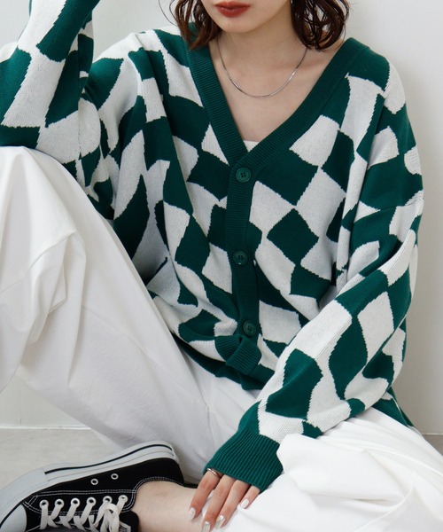 FUNALIVE（ファンアライブ）の「柄込みコットンダブルジャガードビッグカーデ（カーディガン/ボレロ・メンズ・グリーン系その他/ブラック系その他/グリーン系その他3/ブラック系その他2/グリーン系その他2/ベージュ系その他/ブラック系その他3・L/M）」の5枚目の写真