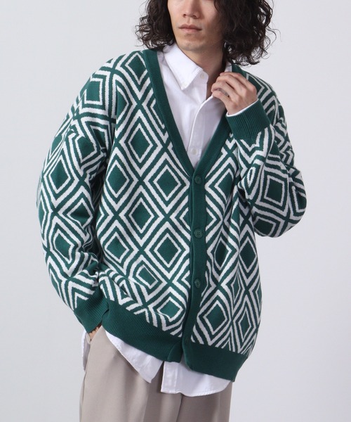 FUNALIVE（ファンアライブ）の「柄込みコットンダブルジャガードビッグカーデ（カーディガン/ボレロ・メンズ・グリーン系その他/ブラック系その他/グリーン系その他3/ブラック系その他2/グリーン系その他2/ベージュ系その他/ブラック系その他3・L/M）」の6枚目の写真