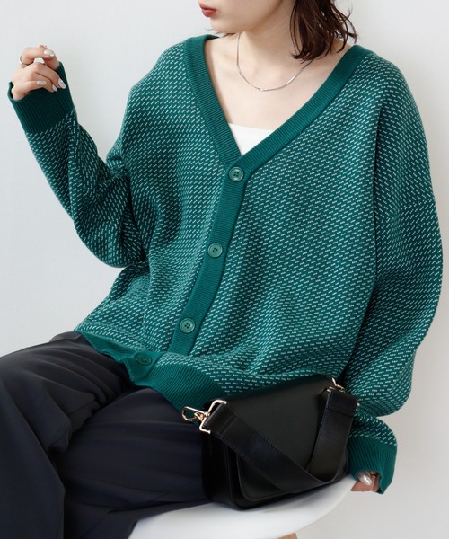 FUNALIVE（ファンアライブ）の「柄込みコットンダブルジャガードビッグカーデ（カーディガン/ボレロ・メンズ・グリーン系その他/ブラック系その他/グリーン系その他3/ブラック系その他2/グリーン系その他2/ベージュ系その他/ブラック系その他3・L/M）」の7枚目の写真