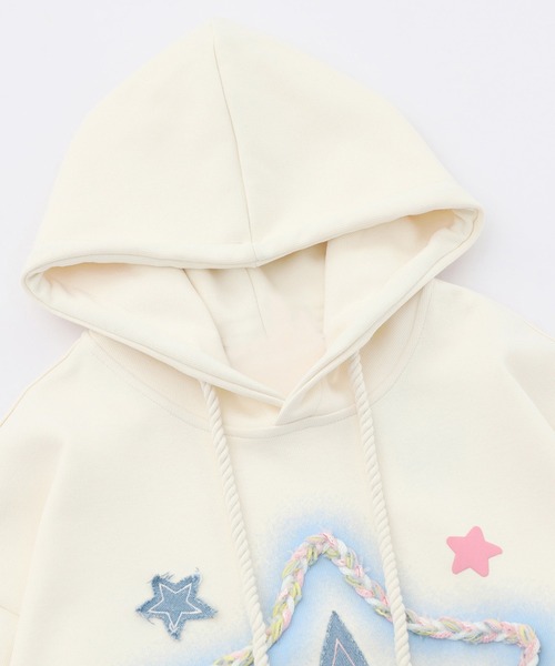 値下げ中♡新品☆LUCA 限定カラー 星パッチ パーカー☆ CROSS & STITCH 【NEW】パーカー 無地 パーカ 暖かい 裏起毛 厚手 15.6