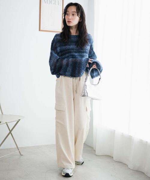 WEGO(ウィゴー)の「WEGO/コーデュロイイージーカーゴパンツ(カーゴパンツ・レディース・アイボリー/サックスブルー・FREE)」の5枚目の写真