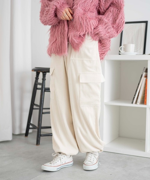 WEGO(ウィゴー)の「WEGO/コーデュロイイージーカーゴパンツ(カーゴパンツ・レディース・アイボリー/サックスブルー・FREE)」の3枚目の写真