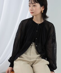 Ray BEAMS | Ray BEAMS / シアー ギャザー クルーネック カーディガン(カーディガン/ボレロ)