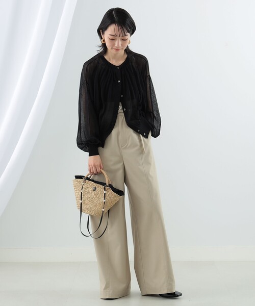 Ray BEAMS(レイビームス)の「Ray BEAMS / シアー ギャザー クルーネック カーディガン(カーディガン/ボレロ・レディース・グリーン系その他2/ブラック/サックスブルー・ONE SIZE)」の8枚目の写真