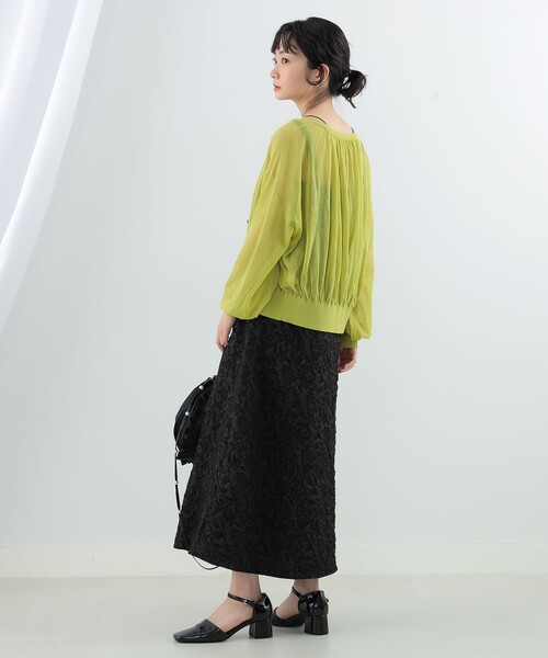 Ray BEAMS(レイビームス)の「Ray BEAMS / シアー ギャザー クルーネック カーディガン(カーディガン/ボレロ・レディース・グリーン系その他2/ブラック/サックスブルー・ONE SIZE)」の9枚目の写真