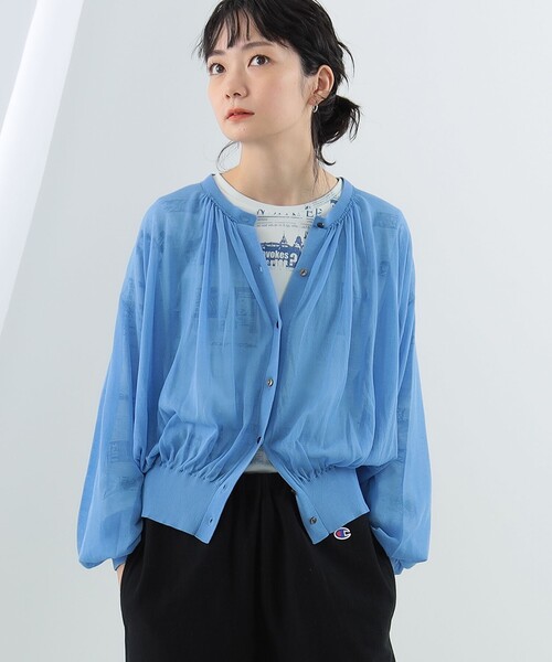 Ray BEAMS(レイビームス)の「Ray BEAMS / シアー ギャザー クルーネック カーディガン(カーディガン/ボレロ・レディース・グリーン系その他2/ブラック/サックスブルー・ONE SIZE)」の6枚目の写真