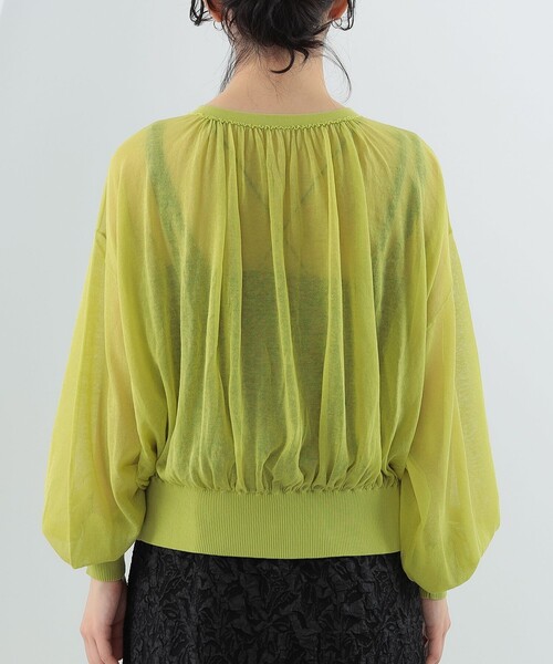 Ray BEAMS(レイビームス)の「Ray BEAMS / シアー ギャザー クルーネック カーディガン(カーディガン/ボレロ・レディース・グリーン系その他2/ブラック/サックスブルー・ONE SIZE)」の7枚目の写真