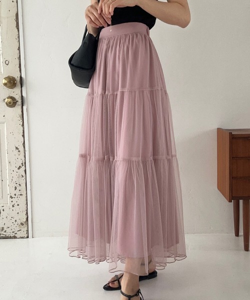 LAUIR（ラウアー）の「チュールティアードロングスカート【一部ペチスカートセット】（スカート・レディース・ダークグレー/アイボリー/ブラック/ピンク/ライトグレー・LARGE/MEDIUM/SMALL/X-LARGE）」の5枚目の写真