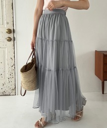 LAUIR（ラウアー）の「チュールティアードロングスカート【一部ペチスカートセット】（スカート）」