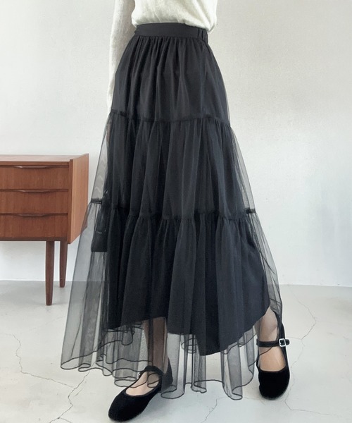 LAUIR（ラウアー）の「チュールティアードロングスカート【一部ペチスカートセット】（スカート・レディース・ダークグレー/アイボリー/ブラック/ピンク/ライトグレー・LARGE/MEDIUM/SMALL/X-LARGE）」の3枚目の写真