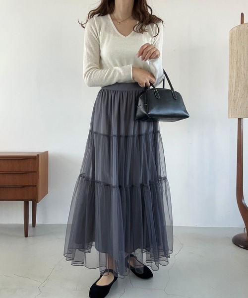 LAUIR（ラウアー）の「チュールティアードロングスカート【一部ペチスカートセット】（スカート・レディース・ダークグレー/アイボリー/ブラック/ピンク/ライトグレー・LARGE/MEDIUM/SMALL/X-LARGE）」の22枚目の写真