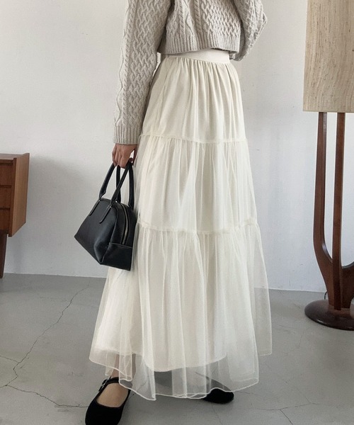 LAUIR（ラウアー）の「チュールティアードロングスカート【一部ペチスカートセット】（スカート・レディース・ダークグレー/アイボリー/ブラック/ピンク/ライトグレー・LARGE/MEDIUM/SMALL/X-LARGE）」の6枚目の写真