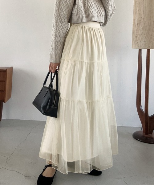 LAUIR（ラウアー）の「チュールティアードロングスカート【一部ペチスカートセット】（スカート・レディース・ダークグレー/アイボリー/ブラック/ピンク/ライトグレー・LARGE/MEDIUM/SMALL/X-LARGE）」の7枚目の写真