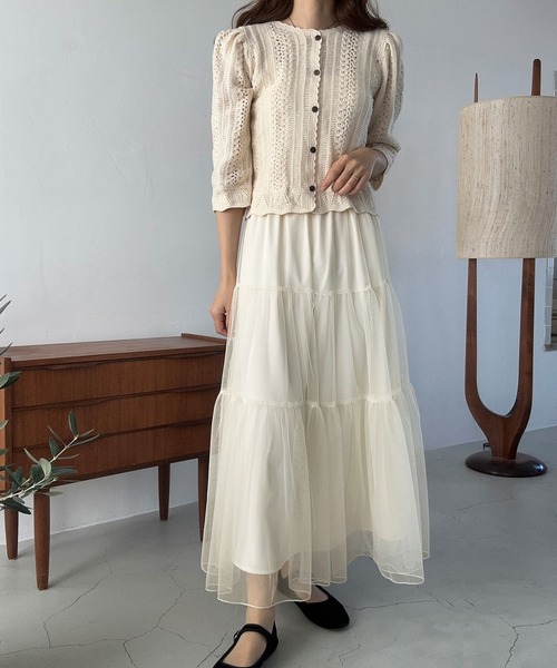 LAUIR（ラウアー）の「チュールティアードロングスカート【一部ペチスカートセット】（スカート・レディース・ダークグレー/アイボリー/ブラック/ピンク/ライトグレー・LARGE/MEDIUM/SMALL/X-LARGE）」の8枚目の写真