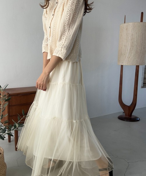 LAUIR（ラウアー）の「チュールティアードロングスカート【一部ペチスカートセット】（スカート・レディース・ダークグレー/アイボリー/ブラック/ピンク/ライトグレー・LARGE/MEDIUM/SMALL/X-LARGE）」の10枚目の写真