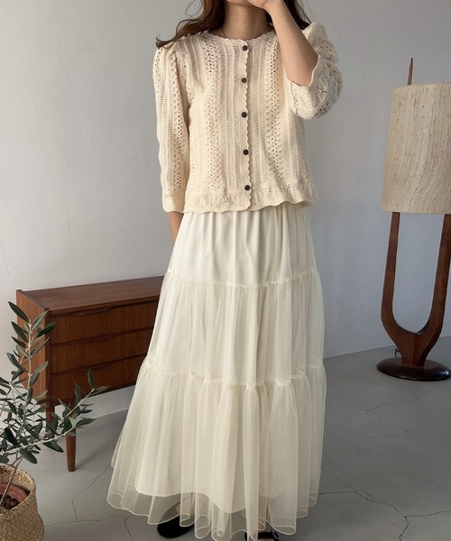 LAUIR（ラウアー）の「チュールティアードロングスカート【一部ペチスカートセット】（スカート・レディース・ダークグレー/アイボリー/ブラック/ピンク/ライトグレー・LARGE/MEDIUM/SMALL/X-LARGE）」の12枚目の写真