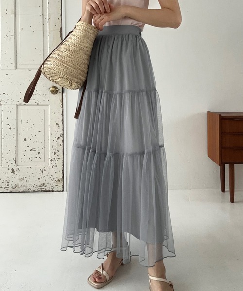 LAUIR（ラウアー）の「チュールティアードロングスカート【一部ペチスカートセット】（スカート・レディース・ダークグレー/アイボリー/ブラック/ピンク/ライトグレー・LARGE/MEDIUM/SMALL/X-LARGE）」の20枚目の写真