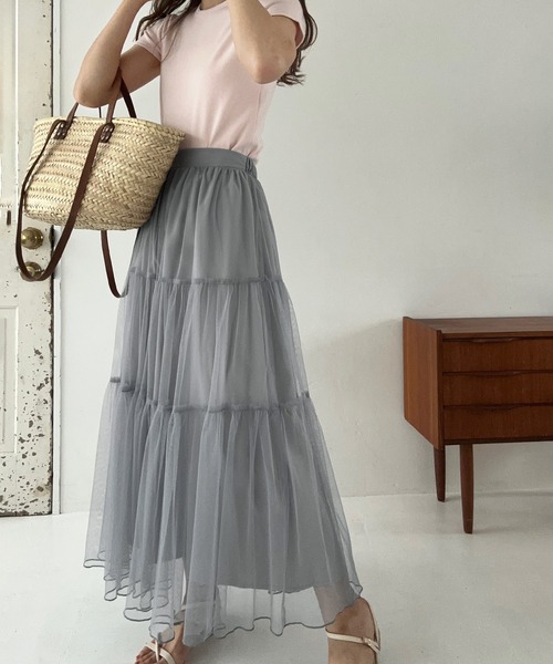 LAUIR（ラウアー）の「チュールティアードロングスカート【一部ペチスカートセット】（スカート・レディース・ダークグレー/アイボリー/ブラック/ピンク/ライトグレー・LARGE/MEDIUM/SMALL/X-LARGE）」の14枚目の写真