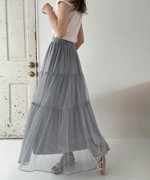 LAUIR（ラウアー）の「チュールティアードロングスカート【一部ペチスカートセット】（スカート・レディース・ダークグレー/アイボリー/ブラック/ピンク/ライトグレー・LARGE/MEDIUM/SMALL/X-LARGE）」の15枚目の写真