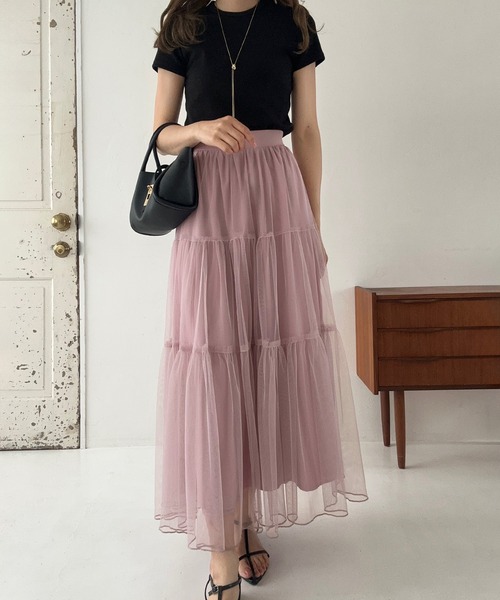 LAUIR（ラウアー）の「チュールティアードロングスカート【一部ペチスカートセット】（スカート・レディース・ダークグレー/アイボリー/ブラック/ピンク/ライトグレー・LARGE/MEDIUM/SMALL/X-LARGE）」の17枚目の写真