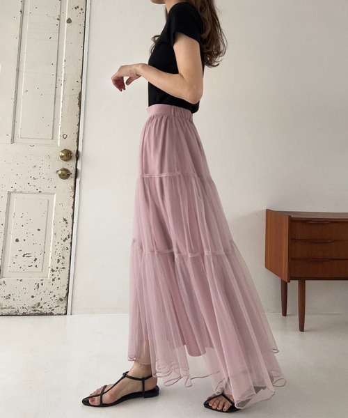 LAUIR（ラウアー）の「チュールティアードロングスカート【一部ペチスカートセット】（スカート・レディース・ダークグレー/アイボリー/ブラック/ピンク/ライトグレー・LARGE/MEDIUM/SMALL/X-LARGE）」の19枚目の写真