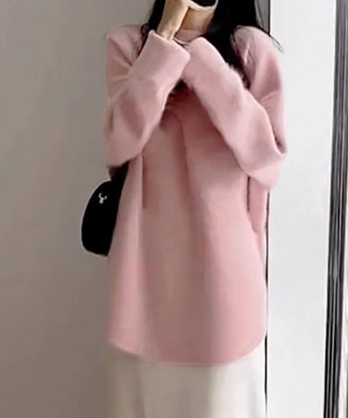 Miniministore(ミニミニストア)の「ニット ラウンドヘムニットトップス 秋冬(ニット/セーター・レディース・ライトブラウン/ブラック/ライトピンク/アイボリー/ワインレッド・フリー)」の4枚目の写真