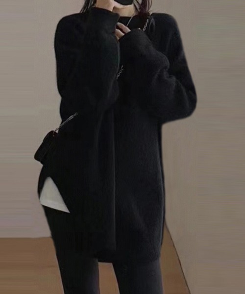 Miniministore(ミニミニストア)の「ニット ラウンドヘムニットトップス 秋冬(ニット/セーター・レディース・ライトブラウン/ブラック/ライトピンク/アイボリー/ワインレッド・フリー)」の2枚目の写真