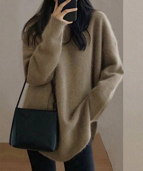 Miniministore(ミニミニストア)の「ニット ラウンドヘムニットトップス 秋冬(ニット/セーター・レディース・ライトブラウン/ブラック/ライトピンク/アイボリー/ワインレッド・フリー)」の6枚目の写真