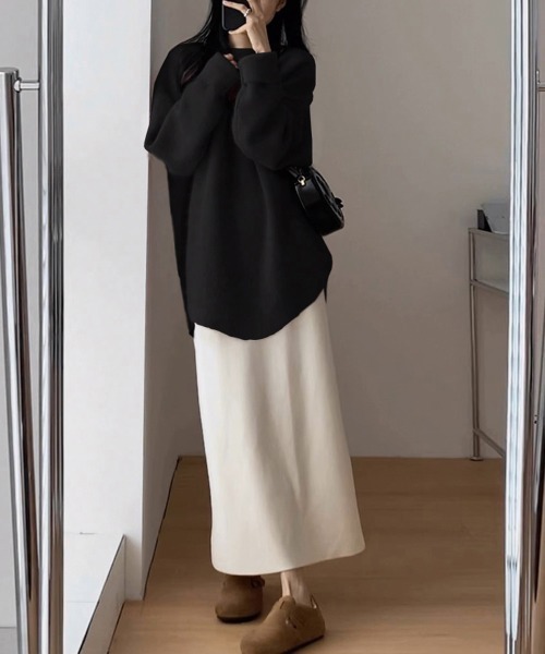 Miniministore(ミニミニストア)の「ニット ラウンドヘムニットトップス 秋冬(ニット/セーター・レディース・ライトブラウン/ブラック/ライトピンク/アイボリー/ワインレッド・フリー)」の7枚目の写真