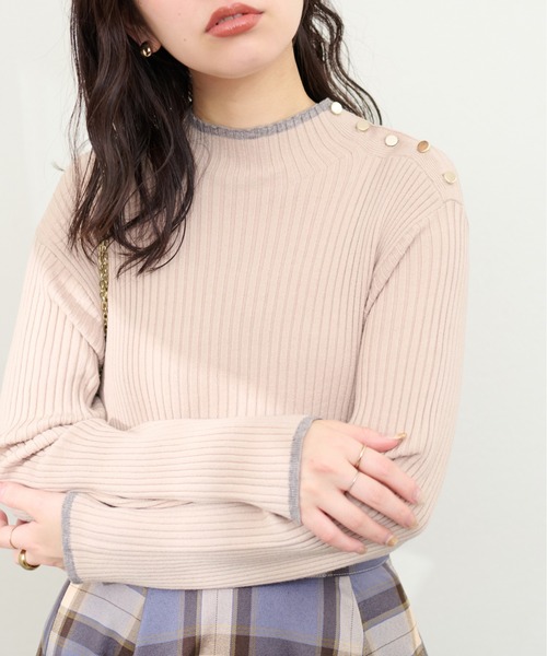 natural couture（ナチュラルクチュール）の「配色ラインリブニット（ニット/セーター・レディース・ブラック/イエロー/アイボリー/ベージュ系その他/ライトベージュ・FREE）」の4枚目の写真