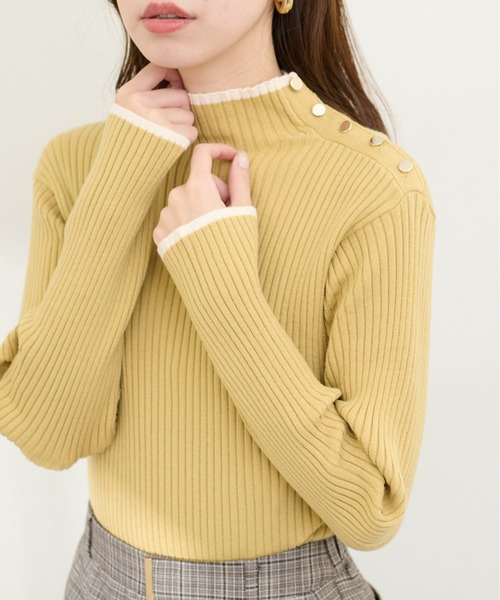 natural couture（ナチュラルクチュール）の「配色ラインリブニット（ニット/セーター・レディース・ブラック/イエロー/アイボリー/ベージュ系その他/ライトベージュ・FREE）」の5枚目の写真