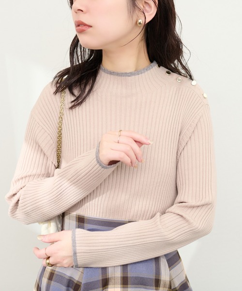 natural couture（ナチュラルクチュール）の「配色ラインリブニット（ニット/セーター・レディース・ブラック/イエロー/アイボリー/ベージュ系その他/ライトベージュ・FREE）」の12枚目の写真