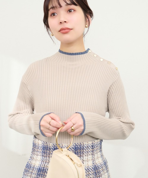 natural couture（ナチュラルクチュール）の「配色ラインリブニット（ニット/セーター・レディース・ブラック/イエロー/アイボリー/ベージュ系その他/ライトベージュ・FREE）」の8枚目の写真