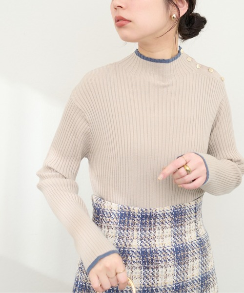 natural couture（ナチュラルクチュール）の「配色ラインリブニット（ニット/セーター・レディース・ブラック/イエロー/アイボリー/ベージュ系その他/ライトベージュ・FREE）」の6枚目の写真