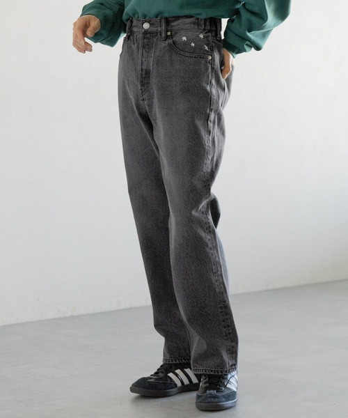 RAGEBLUE（レイジブルー）の「ルーズフィット/フラワー刺繍ワイドストレートデニムパンツ（デニムパンツ・メンズ・グレー/ブルー・SMALL/MEDIUM/LARGE）」の6枚目の写真