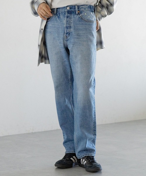 RAGEBLUE（レイジブルー）の「ルーズフィット/フラワー刺繍ワイドストレートデニムパンツ（デニムパンツ・メンズ・グレー/ブルー・SMALL/MEDIUM/LARGE）」の12枚目の写真