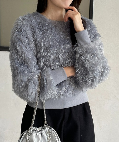 Thevon（ゼボン）の「カットジャガードフリンジプルオーバー（Tシャツ/カットソー・レディース・オリーブ/ライトベージュ/グレー/オフホワイト・FREE）」の2枚目の写真