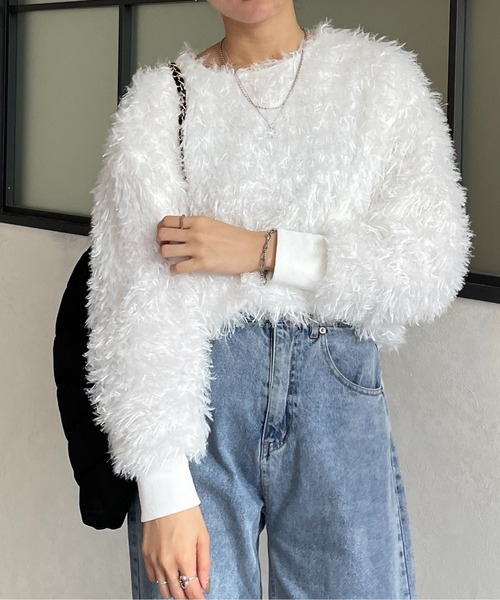 Thevon（ゼボン）の「カットジャガードフリンジプルオーバー（Tシャツ/カットソー・レディース・オリーブ/ライトベージュ/グレー/オフホワイト・FREE）」の5枚目の写真