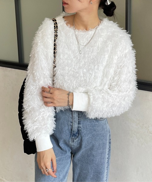 Thevon（ゼボン）の「カットジャガードフリンジプルオーバー（Tシャツ/カットソー・レディース・オリーブ/ライトベージュ/グレー/オフホワイト・FREE）」の6枚目の写真