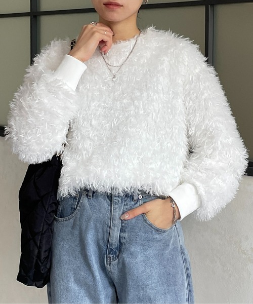 Thevon（ゼボン）の「カットジャガードフリンジプルオーバー（Tシャツ/カットソー・レディース・オリーブ/ライトベージュ/グレー/オフホワイト・FREE）」の7枚目の写真