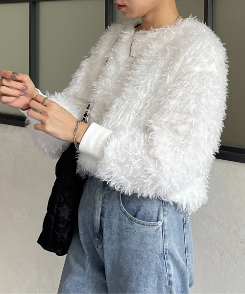 Thevon（ゼボン）の「カットジャガードフリンジプルオーバー（Tシャツ/カットソー・レディース・オリーブ/ライトベージュ/グレー/オフホワイト・FREE）」の8枚目の写真