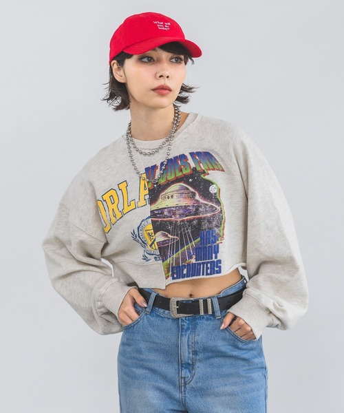 新品　リメイクライクスウェット　韓国ファッション　ネイビー　リメイクフウ FREAK'S STORE トレーナー スウェット 「新色追加」リメイク風