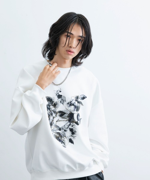 JUNRED(ジュンレッド)の「フラワーレイヤードワイドプルオーバー(Tシャツ/カットソー・メンズ・ホワイト/ブラック・L/M/S)」の1枚目の写真