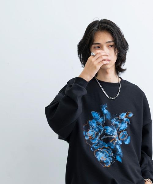 JUNRED(ジュンレッド)の「フラワーレイヤードワイドプルオーバー(Tシャツ/カットソー・メンズ・ホワイト/ブラック・L/M/S)」の2枚目の写真