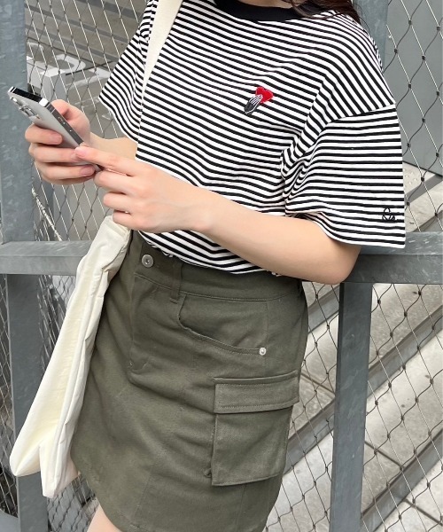 STRAY SHEEP(ストレイシープ)の「【STRAY SHEEP/ストレイシープ】ボーダーTシャツ/半袖Tシャツ(Tシャツ/カットソー・レディース・ブラック/グレー・MEDIUM/LARGE)」の7枚目の写真