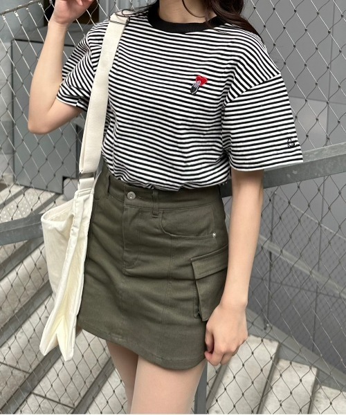STRAY SHEEP(ストレイシープ)の「【STRAY SHEEP/ストレイシープ】ボーダーTシャツ/半袖Tシャツ(Tシャツ/カットソー・レディース・ブラック/グレー・MEDIUM/LARGE)」の5枚目の写真