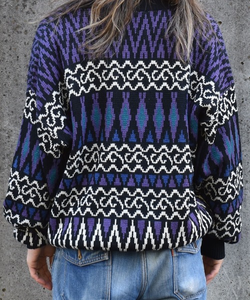 ヴィンテージ古着】90's STEFANO 総柄 デザインニットカーディガン