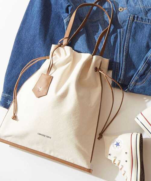 CONVERSE TOKYO（コンバーストウキョウ）の「CANVAS GATHERED TOTE BAG（トートバッグ・レディース・ブラック系その他/ブラック/ベージュ/グリーン系その他・FREE）」の4枚目の写真